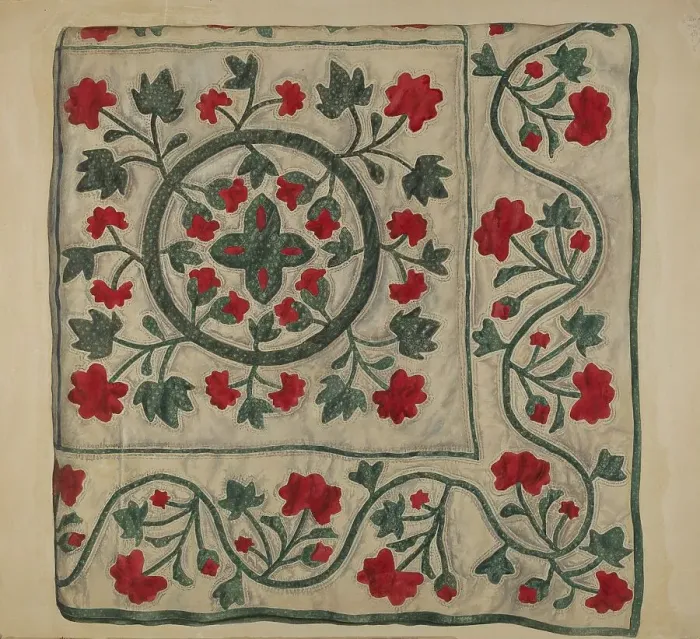 Framed Print : Quilt (Flowers in Circle), c. 1937. Creator: Ralph Atkinson Framed Print : Quilt (Flowers in Circle), c. 1937. Creator: Ralph Atkinson