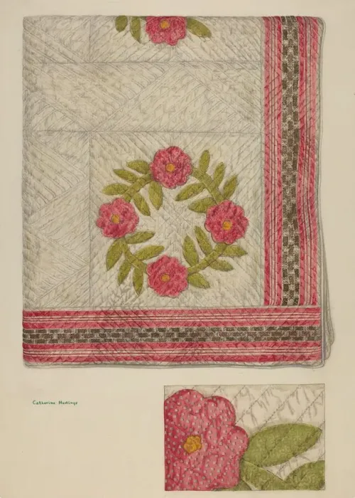 Framed Print : Quilt - Garden Wreath, c. 1939. Creator: Katherine Hastings Framed Print : Quilt - Garden Wreath, c. 1939. Creator: Katherine Hastings