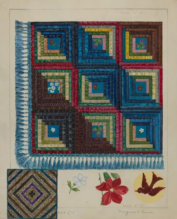 Framed Print : Quilt - Log Cabin Pattern, c. 1936. Creator: Magnus S. Fossum Framed Print : Quilt - Log Cabin Pattern, c. 1936. Creator: Magnus S. Fossum