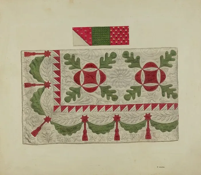 Framed Print : Quilt - Oak Leaf, c. 1937. Creator: Paul Ward Framed Print : Quilt - Oak Leaf, c. 1937. Creator: Paul Ward