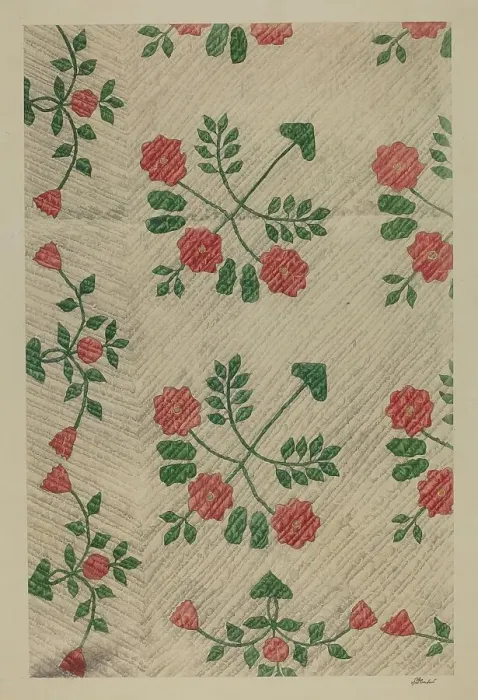 Framed Print : Quilt - Rose Design, 1938. Creator: Ralph Atkinson Framed Print : Quilt - Rose Design, 1938. Creator: Ralph Atkinson