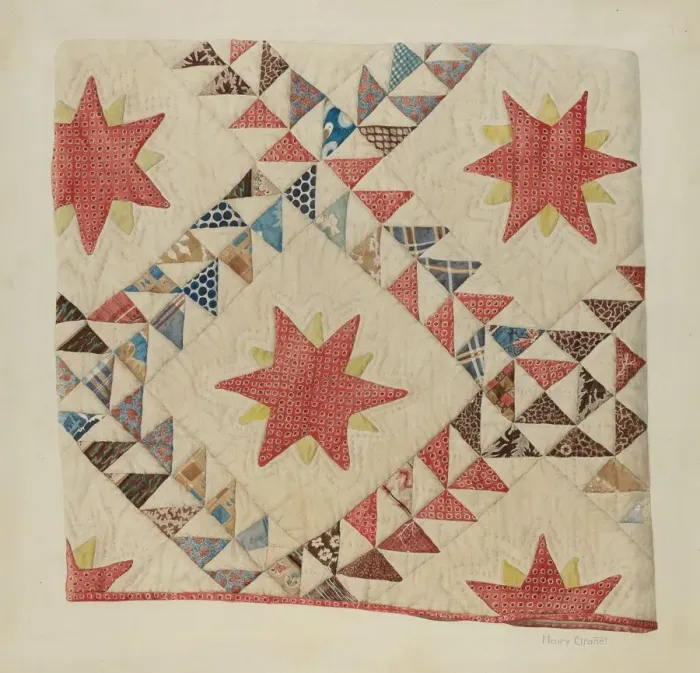 Framed Print : Quilt (Star and Triangle), 1935 / 1942. Creator: Henry Granet Framed Print : Quilt (Star and Triangle), 1935 / 1942. Creator: Henry Granet