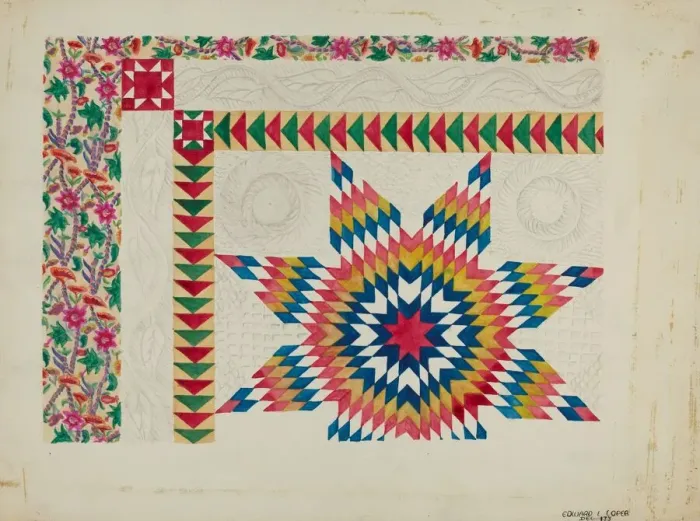 Framed Print : Quilted Applique Coverlet, c. 1936. Creator: Edward L Loper Framed Print : Quilted Applique Coverlet, c. 1936. Creator: Edward L Loper