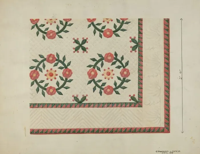 Framed Print : Quilted Applique Coverlet, c. 1936. Creator: Edward L Loper Framed Print : Quilted Applique Coverlet, c. 1936. Creator: Edward L Loper