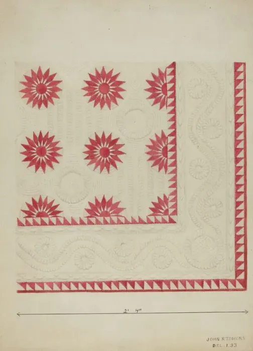 Framed Print : Quilted Applique Coverlet, c. 1936. Creator: John R. Towers Framed Print : Quilted Applique Coverlet, c. 1936. Creator: John R. Towers
