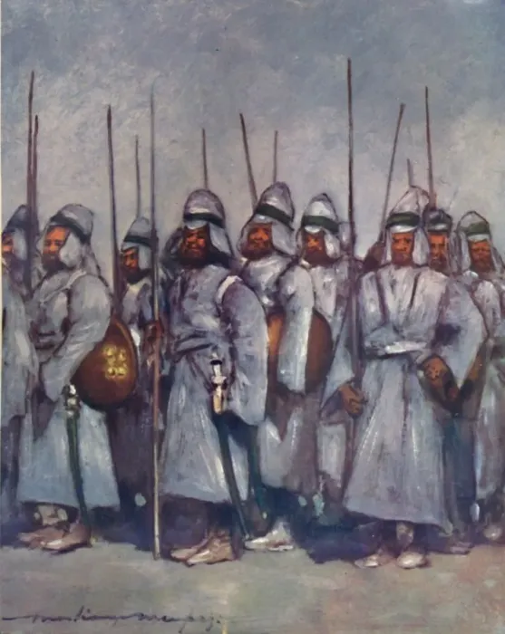 Framed Print : Quilted Soldiers of Kishengarh, 1903. Artist: Mortimer L Menpes Framed Print : Quilted Soldiers of Kishengarh, 1903. Artist: Mortimer L Menpes