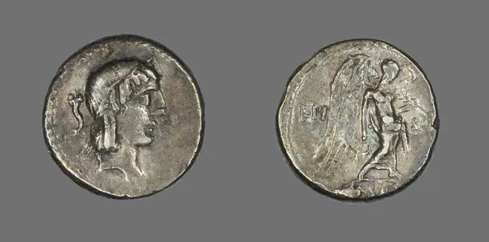 Framed Print : Quinarius (Coin) Depicting the God Apollo, about 90 BCE. Creator: Unknown Framed Print : Quinarius (Coin) Depicting the God Apollo, about 90 BCE. Creator: Unknown