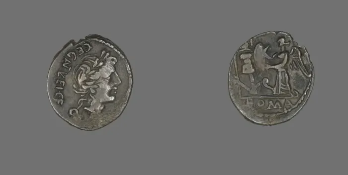 Framed Print : Quinarius (Coin) Depicting the God Apollo, about 97 BCE. Creator: Unknown Framed Print : Quinarius (Coin) Depicting the God Apollo, about 97 BCE. Creator: Unknown