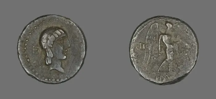 Framed Print : Quinarius (Coin) Depicting the God Apollo, about 90 BCE. Creator: Unknown Framed Print : Quinarius (Coin) Depicting the God Apollo, about 90 BCE. Creator: Unknown