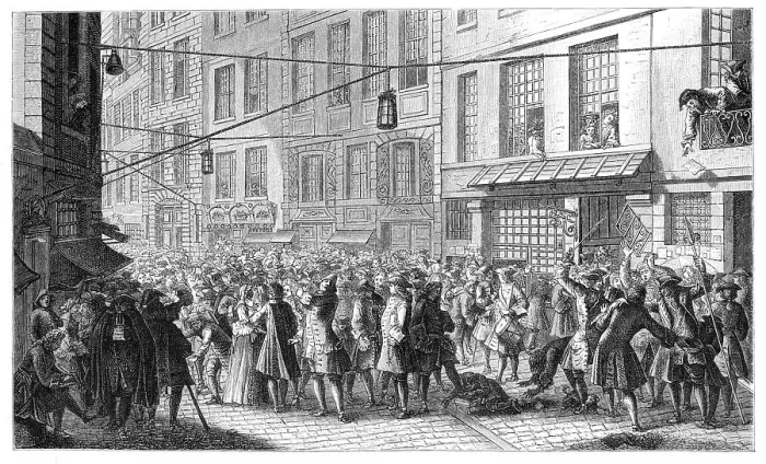 Framed Print : Quincampoix Street, Paris, 1718, (1885). Artist: Gaspard Duchange Framed Print : Quincampoix Street, Paris, 1718, (1885). Artist: Gaspard Duchange