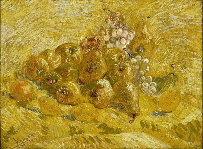 Framed Print : Quinces, lemons, pears and grapes, 1887-1888. Artist: Gogh, Vincent, van (1853-1890) Framed Print : Quinces, lemons, pears and grapes, 1887-1888. Artist: Gogh, Vincent, van (1853-1890)