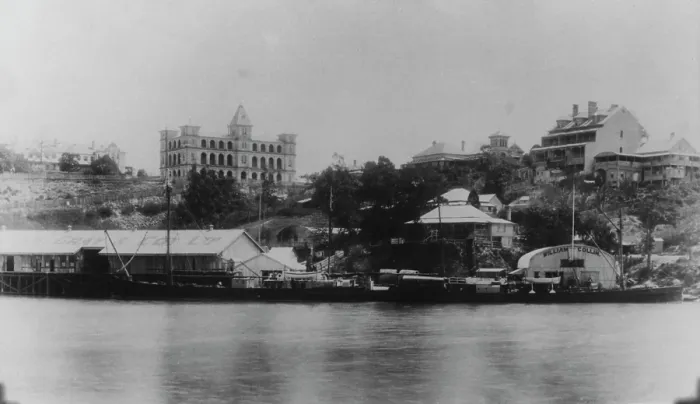 Framed Print : Quinlan and Gray's Wharf and William Collin Wharf, Brisbane, c1892 (Petrie Bight) Framed Print : Quinlan and Gray's Wharf and William Collin Wharf, Brisbane, c1892 (Petrie Bight)