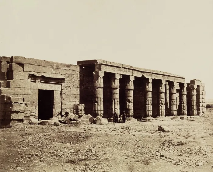 Framed Print : Qurna, Mortuary Temple of Seti I. Luxor, West Bank (Thebes), between 1860 and 1903. Creator: Antonio Beato Framed Print : Qurna, Mortuary Temple of Seti I. Luxor, West Bank (Thebes), between 1860 and 1903. Creator: Antonio Beato