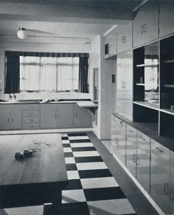 Framed Print : R. W. Symonds and Partner, L. & A. R. I. B. A. - Kitchen: Putty-coloured cellulosed fiitments Framed Print : R. W. Symonds and Partner, L. & A. R. I. B. A. - Kitchen: Putty-coloured cellulosed fiitments