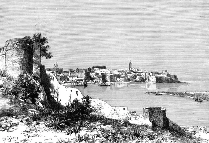 Framed Print : Rabat and the mouth of the Bu-Regrag river, Morocco, 1895. Artist: Meunier Framed Print : Rabat and the mouth of the Bu-Regrag river, Morocco, 1895. Artist: Meunier