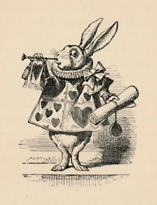 Framed Print : A Rabbit as court official blowing a trumpet for an announcement, 1889. Artist: John Tenniel Framed Print : A Rabbit as court official blowing a trumpet for an announcement, 1889. Artist: John Tenniel