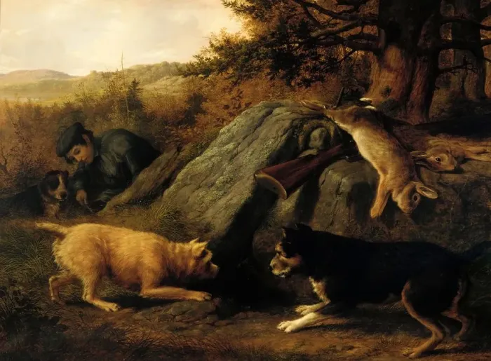 Framed Print : The Rabbit Hunters, 1850. Creator: Thomas Hewes Hinckley Framed Print : The Rabbit Hunters, 1850. Creator: Thomas Hewes Hinckley