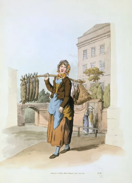 Framed Print : Rabbit seller, 1808. Artist: William Henry Pyne Framed Print : Rabbit seller, 1808. Artist: William Henry Pyne