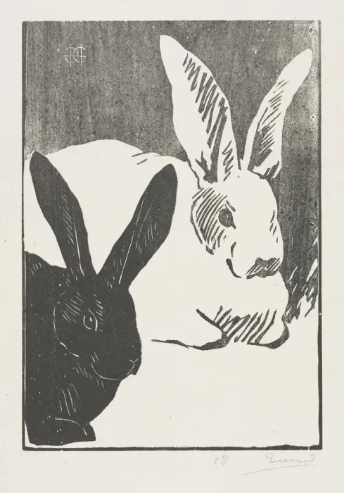 Framed Print : The Rabbits, 1893. Creator: Henri Charles Guerard (French, 1846-1897) Framed Print : The Rabbits, 1893. Creator: Henri Charles Guerard (French, 1846-1897)
