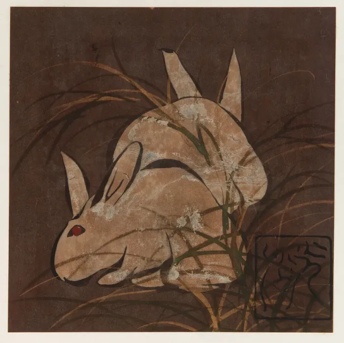 Framed Print : Rabbits and grasses, Edo period, late 16th-early 17th century. Creator: Hon'ami Koetsu Framed Print : Rabbits and grasses, Edo period, late 16th-early 17th century. Creator: Hon'ami Koetsu