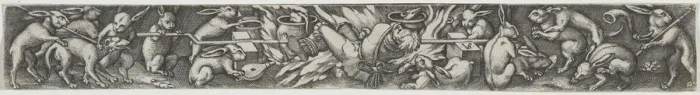 Framed Print : Rabbits Roasting a Hunter and His Dogs. Creator: Virgilius Solis (German, 1514-1562) Framed Print : Rabbits Roasting a Hunter and His Dogs. Creator: Virgilius Solis (German, 1514-1562)