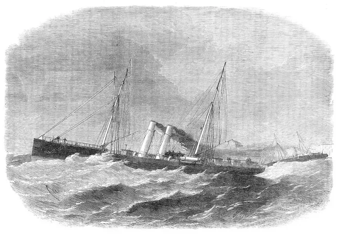 Framed Print : Race in the Channel between the Atalanta twin-screw steamer and the Dover mail-packet Empress, 1864. Creator: Smyth Framed Print : Race in the Channel between the Atalanta twin-screw steamer and the Dover mail-packet Empress, 1864. Creator: Smyth