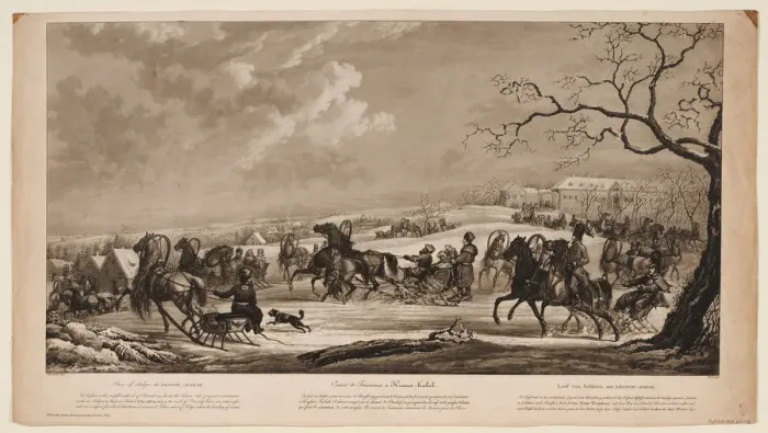 Framed Print : Race of sledges at Krasny Kabachok (Little Red Tavern), 1814. Artist: Sauerweid, Alexander Ivanovich (1783-1844) Framed Print : Race of sledges at Krasny Kabachok (Little Red Tavern), 1814. Artist: Sauerweid, Alexander Ivanovich (1783-1844)