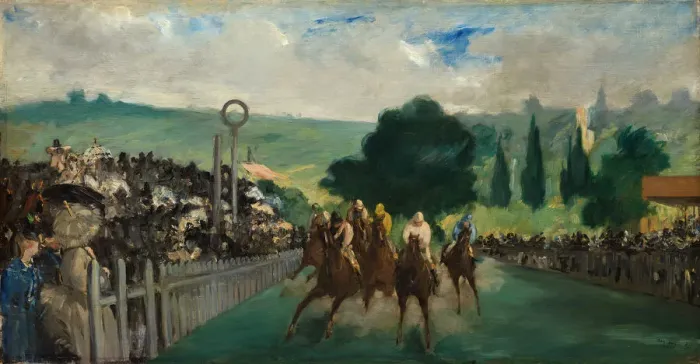 Framed Print : The Races at Longchamp, 1866. Creator: Edouard Manet