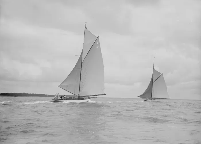 Framed Print : The racing cutters The Lady Anne and Istria running downwind, 1912. Creator Framed Print : The racing cutters The Lady Anne and Istria running downwind, 1912. Creator