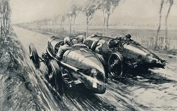 Racing for the Grand Prix, Strasbourg (1922), 1937. Artist: Gordon Crosby