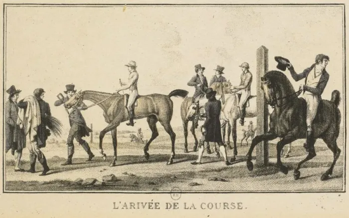 Framed Print : Racing Scenes: A Horse Arriving at the Race (Scenes Hippiques: Cheval arrivant de la chasse) Framed Print : Racing Scenes: A Horse Arriving at the Race (Scenes Hippiques: Cheval arrivant de la chasse)