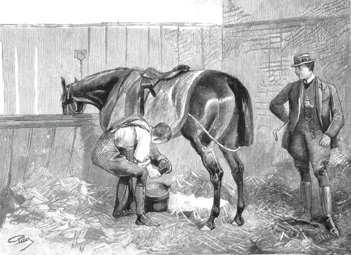 Framed Print : The Racing Season- Notes at Newmarket; An Owners Visit to his Racing Stable, 1890. Creator: Unknown Framed Print : The Racing Season- Notes at Newmarket; An Owners Visit to his Racing Stable, 1890. Creator: Unknown