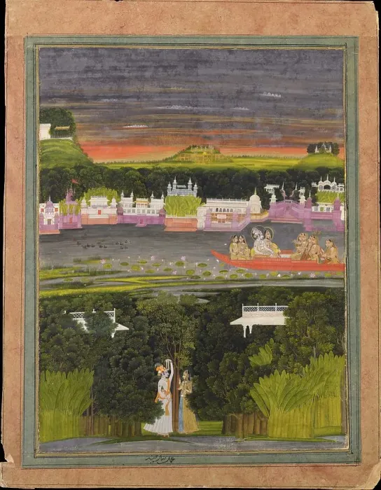 Framed Print : Radha and Krishna in the boat of love, 1755. Creator: Anonymous Framed Print : Radha and Krishna in the boat of love, 1755. Creator: Anonymous