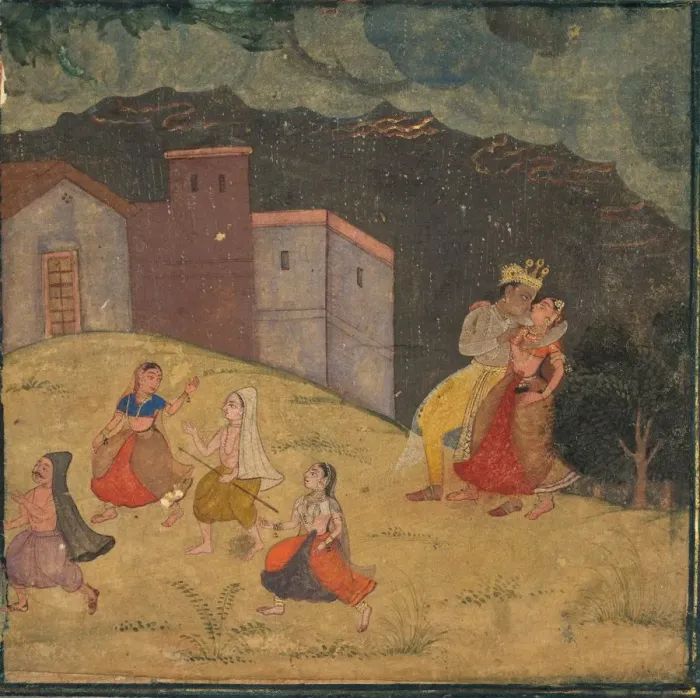 Framed Print : Radha and Krishna Caught in a Storm, c. 1615-1620. Creator: Unknown Framed Print : Radha and Krishna Caught in a Storm, c. 1615-1620. Creator: Unknown