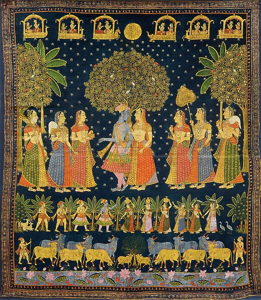 Radha Krishna and the Gopis (Pichwai painting), End of 19th century. Creator: Indische Kunst