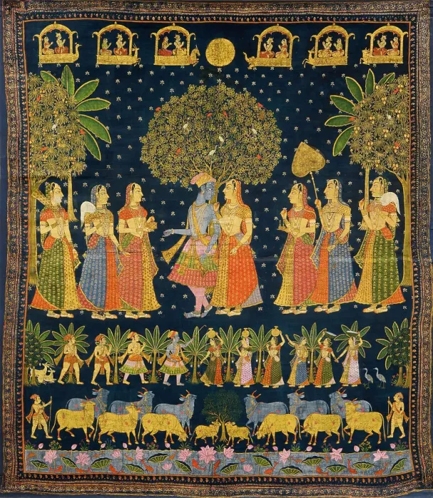 Framed Print : Radha Krishna and the Gopis (Pichwai painting), End of 19th century. Creator: Indische Kunst Framed Print : Radha Krishna and the Gopis (Pichwai painting), End of 19th century. Creator: Indische Kunst
