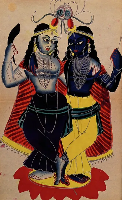 Framed Print : Radha and Krishna on a lotus flower. Creator: Unknown Framed Print : Radha and Krishna on a lotus flower. Creator: Unknown