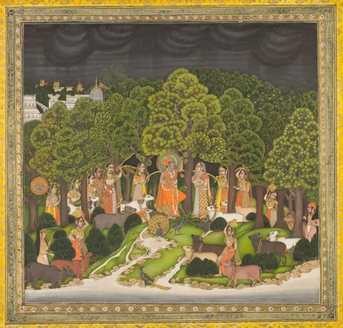 Framed Print : Radha and Krishna meet in the forest during a storm, c. 1770. Creator: Unknown Framed Print : Radha and Krishna meet in the forest during a storm, c. 1770. Creator: Unknown