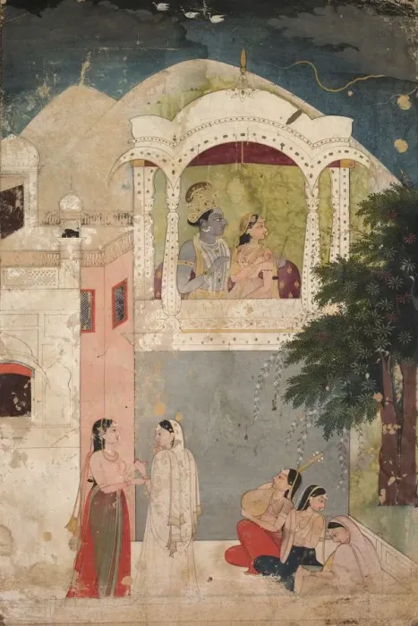Framed Print : Radha and Krishna Seated on a Balcony, c. 1760. Creator: Unknown Framed Print : Radha and Krishna Seated on a Balcony, c. 1760. Creator: Unknown