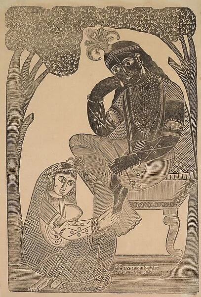 Radha Stroking Krishnas Feet, 1800s. Creator: Shri Gobinda Chandra Roy