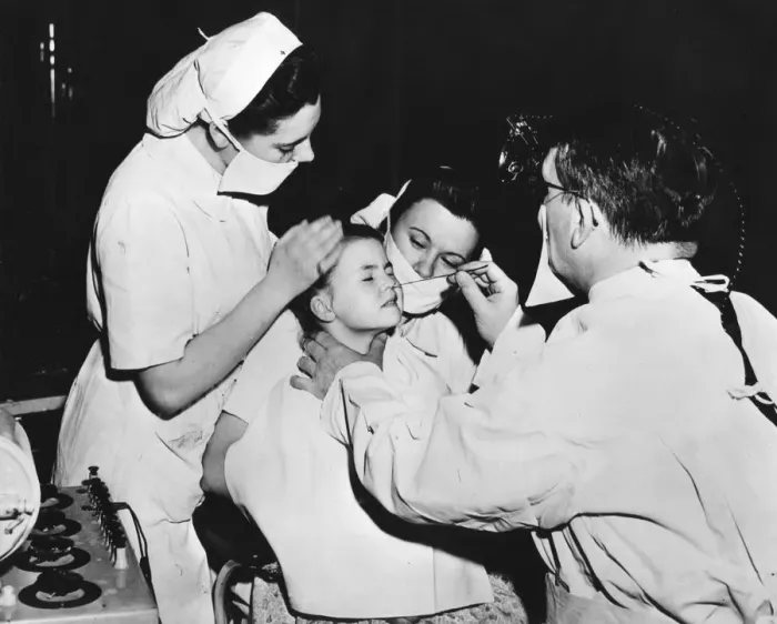 Framed Print : Radium treatment to cure a nasal infection, France, c1947-1951 Framed Print : Radium treatment to cure a nasal infection, France, c1947-1951