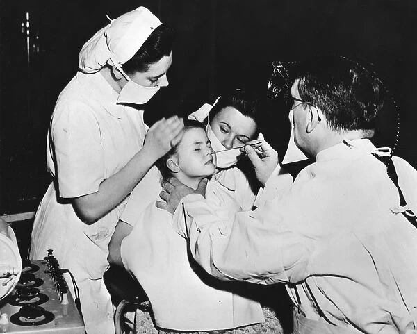 Radium treatment to cure a nasal infection, France, c1947-1951