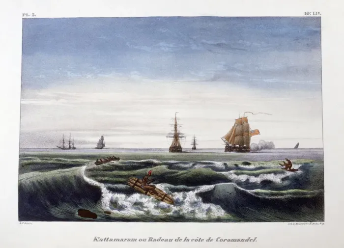 Framed Print : A Raft off the Coast of Coromandel, India, 1828. Artist: Marlet et Cie Framed Print : A Raft off the Coast of Coromandel, India, 1828. Artist: Marlet et Cie