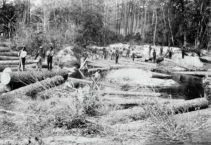 Framed Print : Rafting pine logs, Keystone Lumber Company, 1901 Dec 29. Creator: Unknown Framed Print : Rafting pine logs, Keystone Lumber Company, 1901 Dec 29. Creator: Unknown