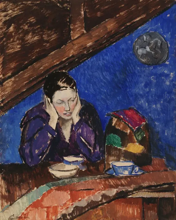 Framed Print : Ragni at the coffee table, 1925. Creator: Alvar Cawén Framed Print : Ragni at the coffee table, 1925. Creator: Alvar Cawén