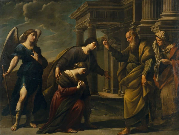 Raguels Blessing of her Daughter Sarah before Leaving Ecbatana with Tobias, c. 1640. Artist: Vaccaro, Andrea (1604-1670)
