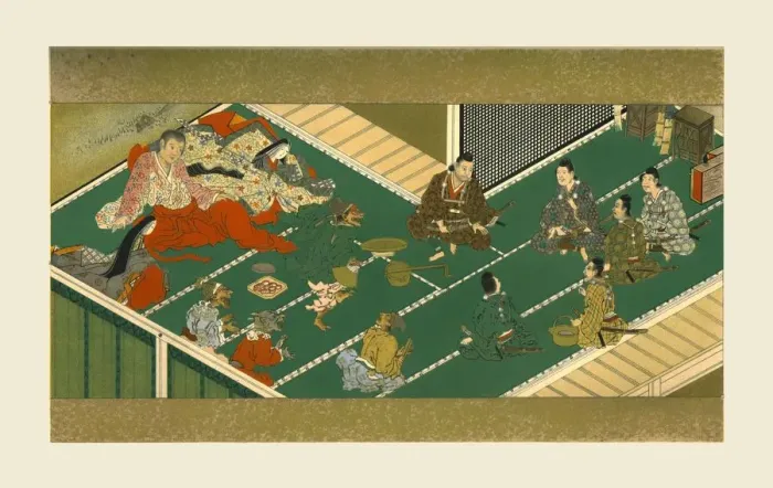 Framed Print : Raiko and his comrades before the demon robber, 17th century, (1886) Framed Print : Raiko and his comrades before the demon robber, 17th century, (1886)
