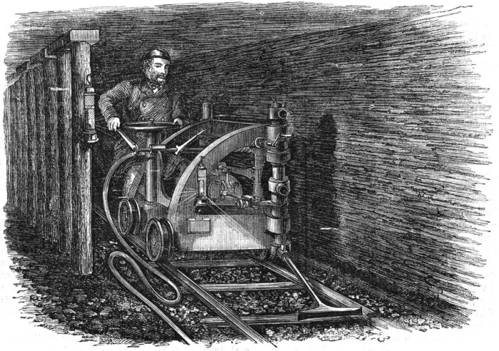 Framed Print : Rail mounted coal cutting machine, 1864 Framed Print : Rail mounted coal cutting machine, 1864