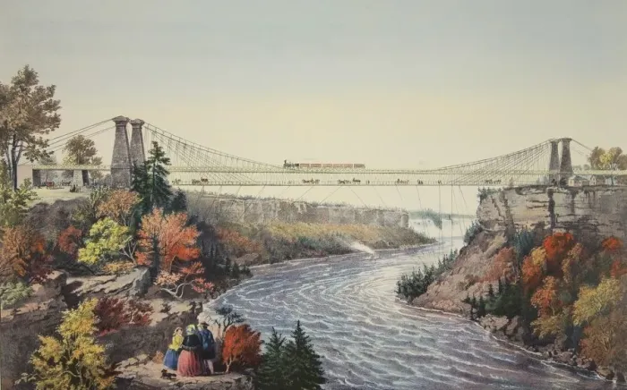 Framed Print : The Rail Road Suspension Bridge, Near Niagara Falls, 1856, Currier & Ives (Colour Framed Print : The Rail Road Suspension Bridge, Near Niagara Falls, 1856, Currier & Ives (Colour