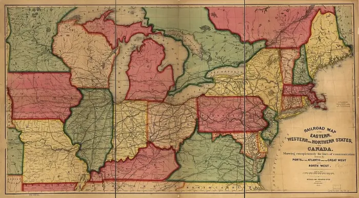 Framed Print : Railroad map of the eastern, western and northern states, and Canada, 1859. Creator: Anonymous master Framed Print : Railroad map of the eastern, western and northern states, and Canada, 1859. Creator: Anonymous master